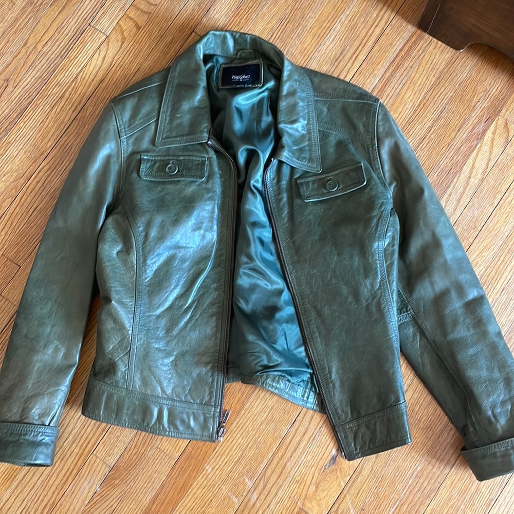 Mossimo Women's Dark Olive Green Leather Jacket SZ XL
